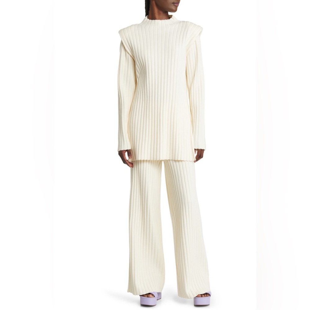 Cream Ribbed Knit Sweater and Pants Set Dressed in Lala